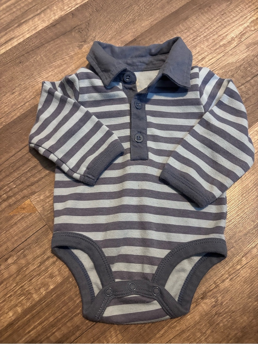 Striped Navy and Light Blue Polo-Style Baby Bodysuit